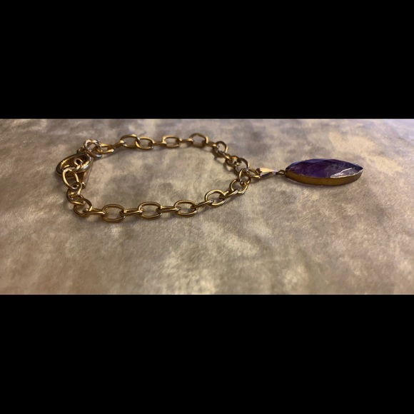 Genuine Amethyst Diamond Pattern Pendant Bracelet - Picture 7 of 7